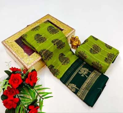 Zig Zag Digital Print Saree with Contrast Jari Border and Line Design Pallu